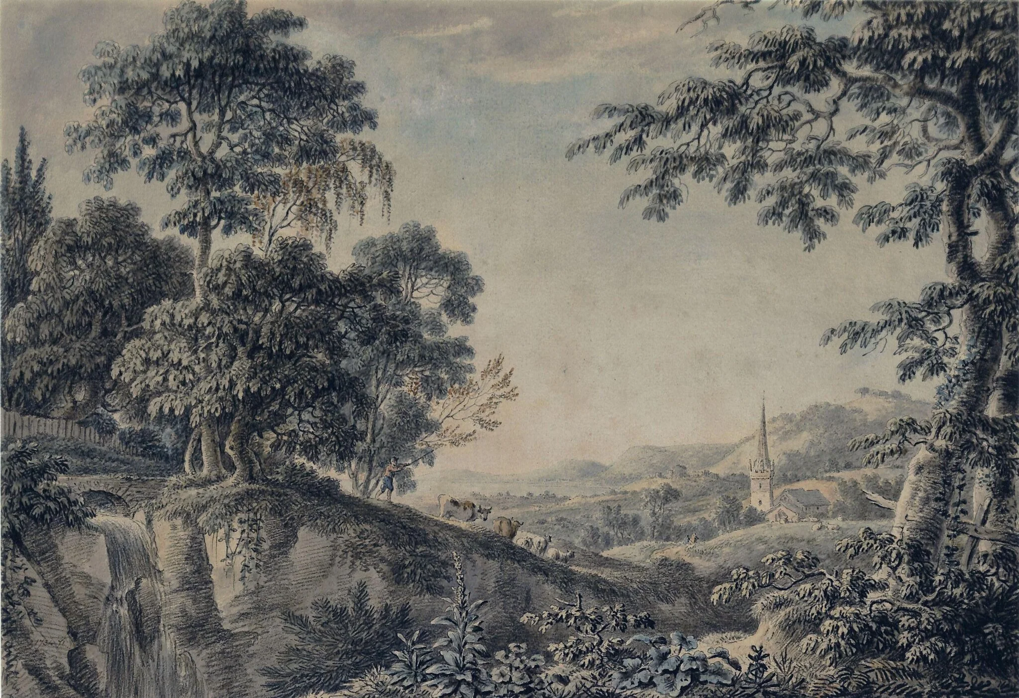 Landscape with church and cattle