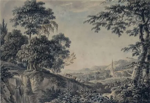 Landscape with church and cattle