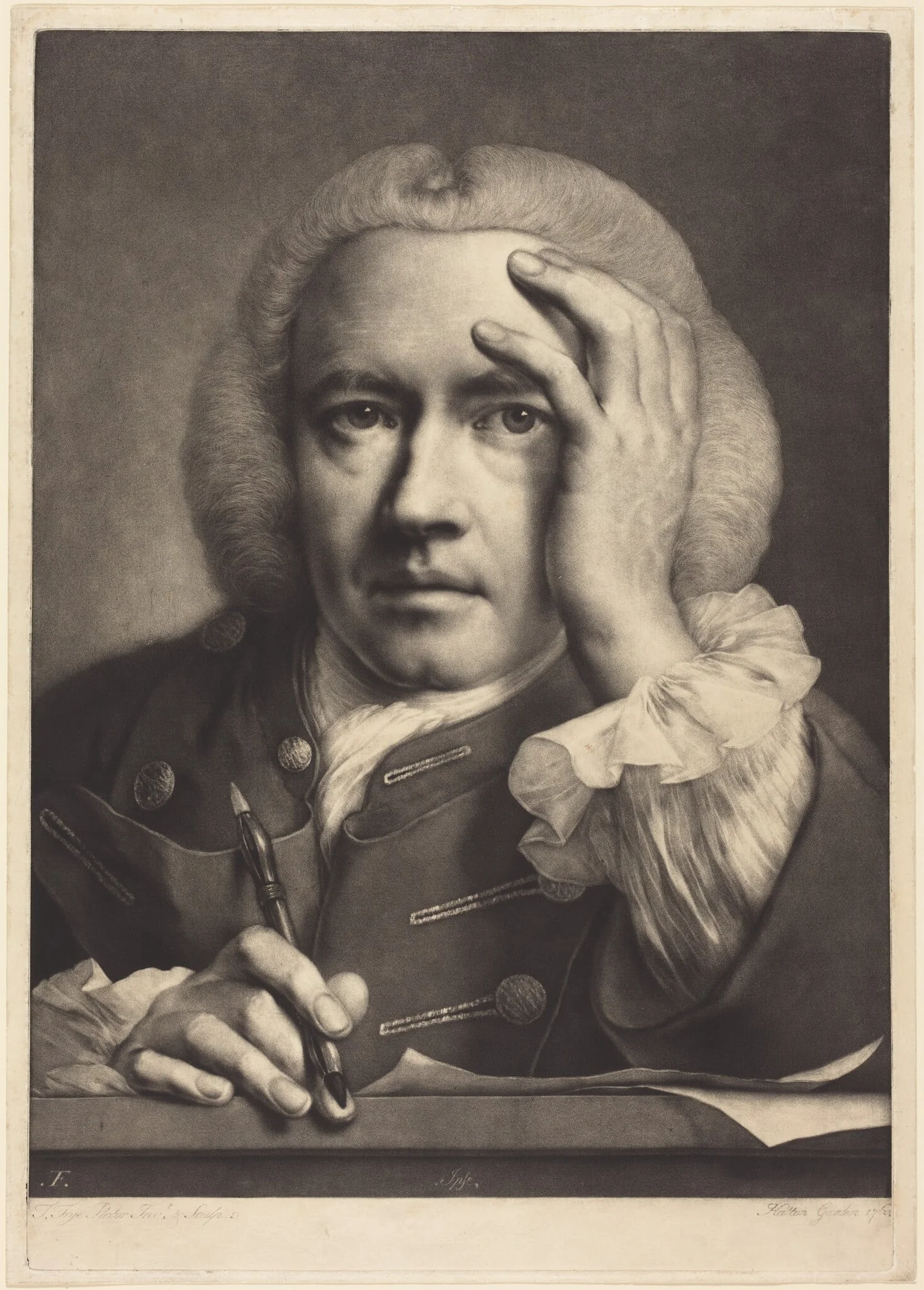 Self-Portrait, by Thomas Frye, ink, 1760