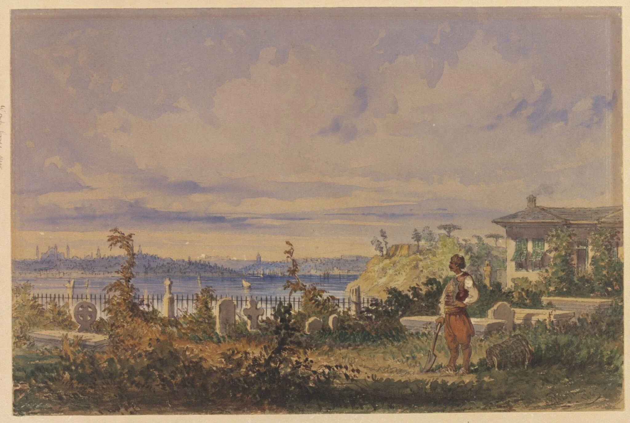 The Cemetery of Crimean Heroes, Scutari, by Aloysius Rosarius Amadeus Raymondus Andreas Preziosi, watercolor, 1865