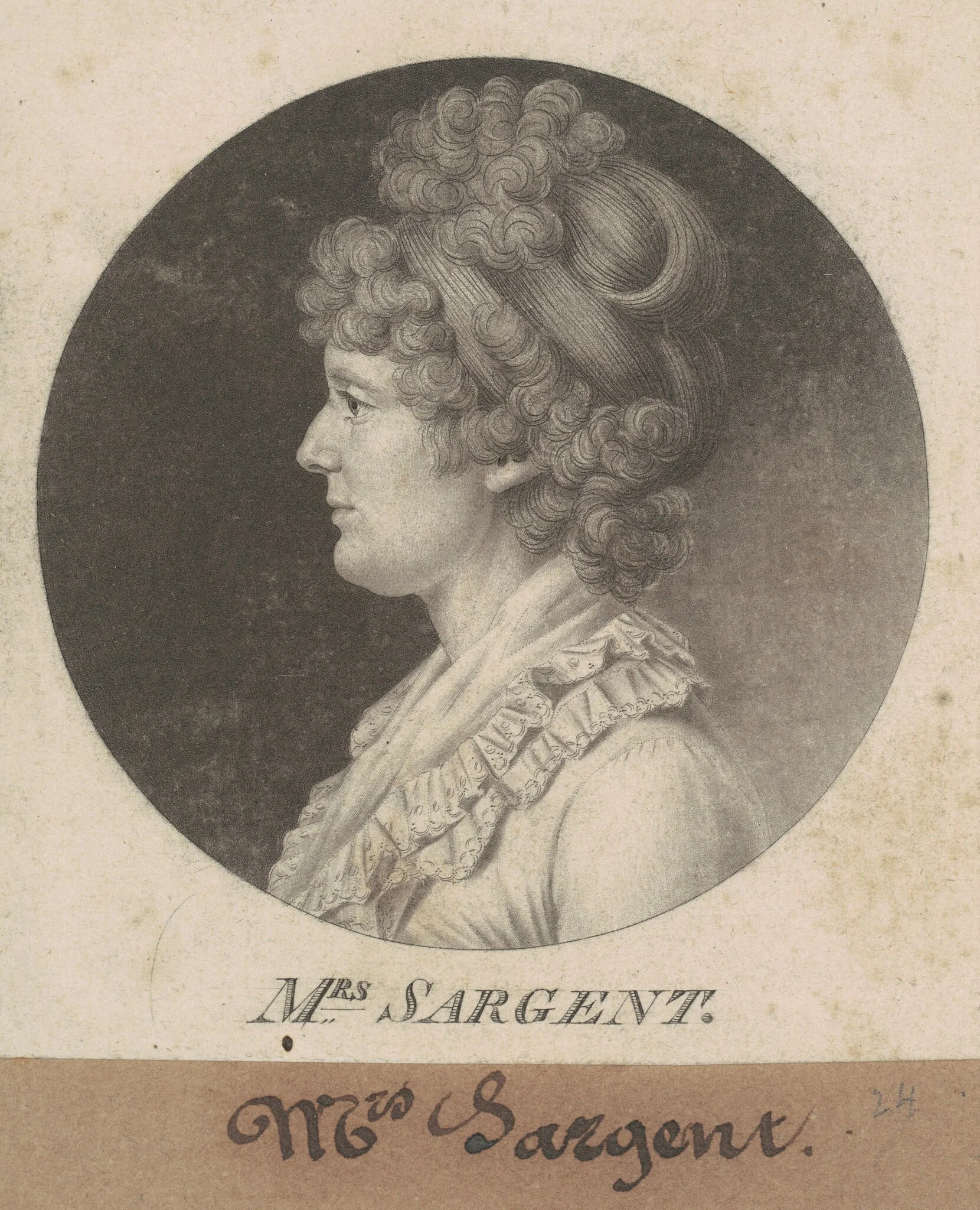 Mary Hawley Macintosh Williams Sargent, by Charles Balthazar Julien Févret de Saint-Mémin, ink, 1802