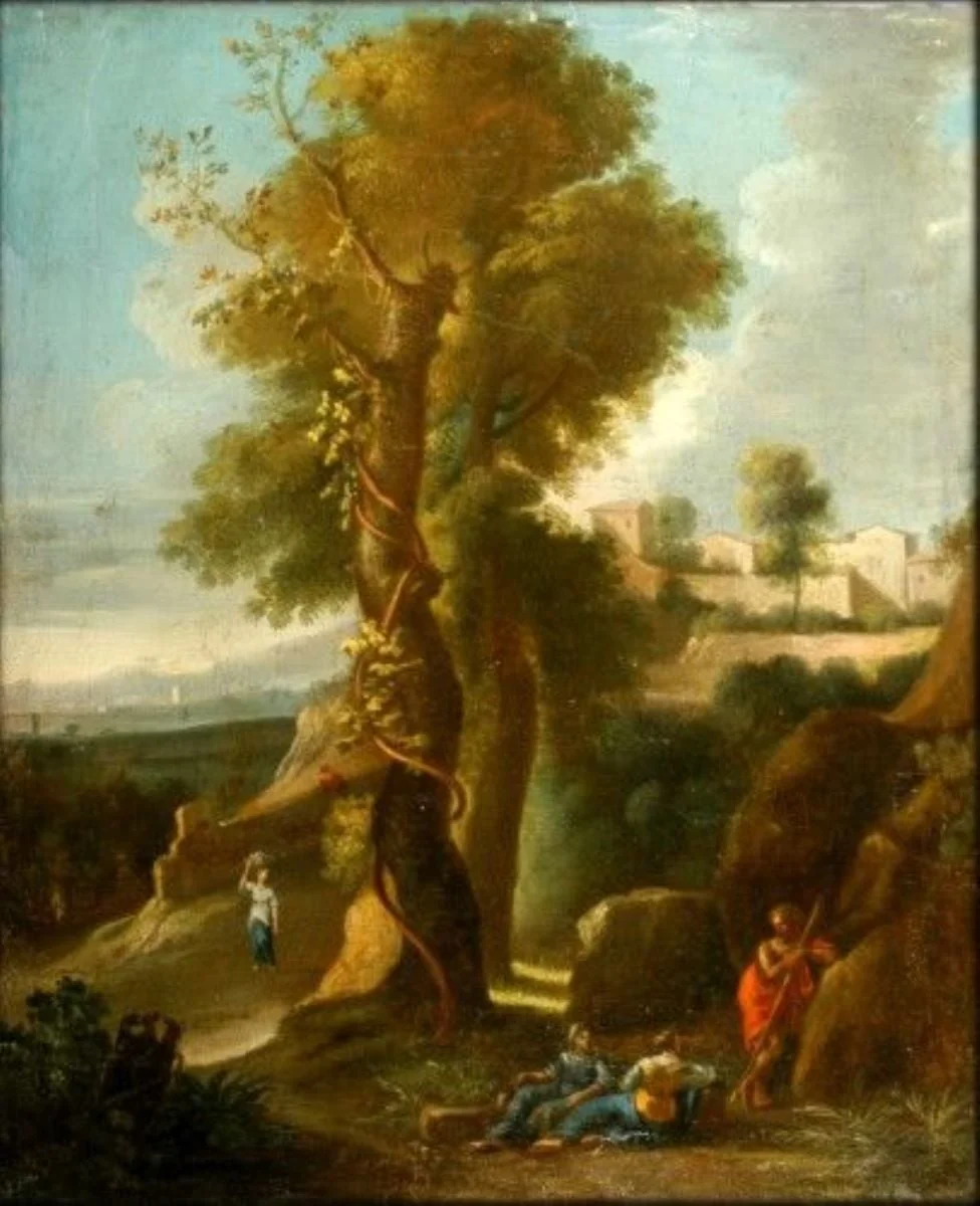 Peisaj cu copaci și personaje, by anonim italian, unspecified, 1750
