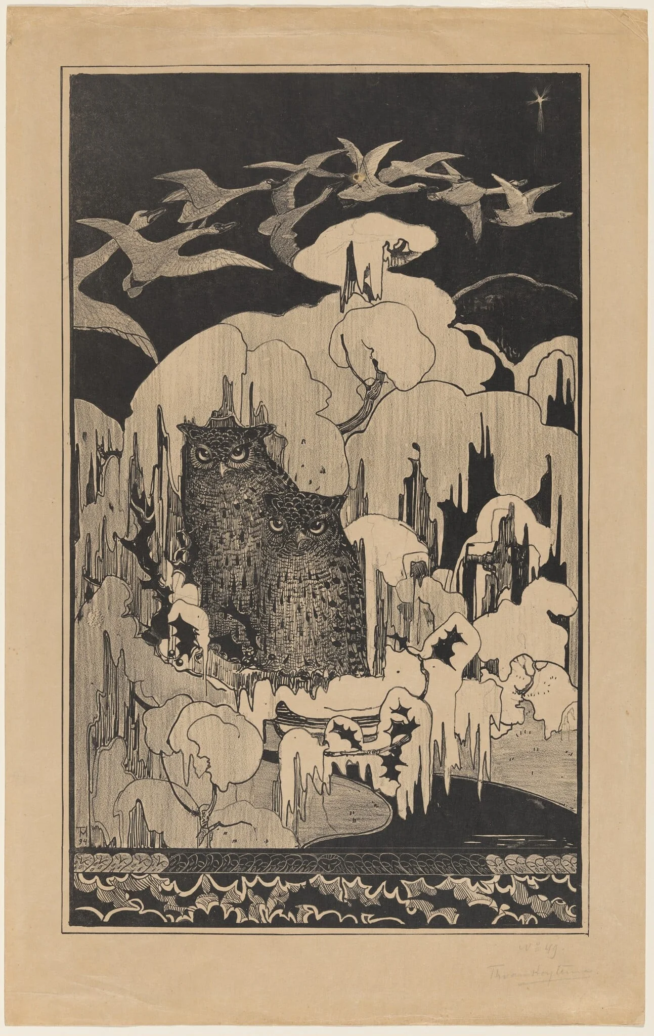 Kerstnacht (Christmas Eve), by Theodoor van Hoijtema, ink, 1894