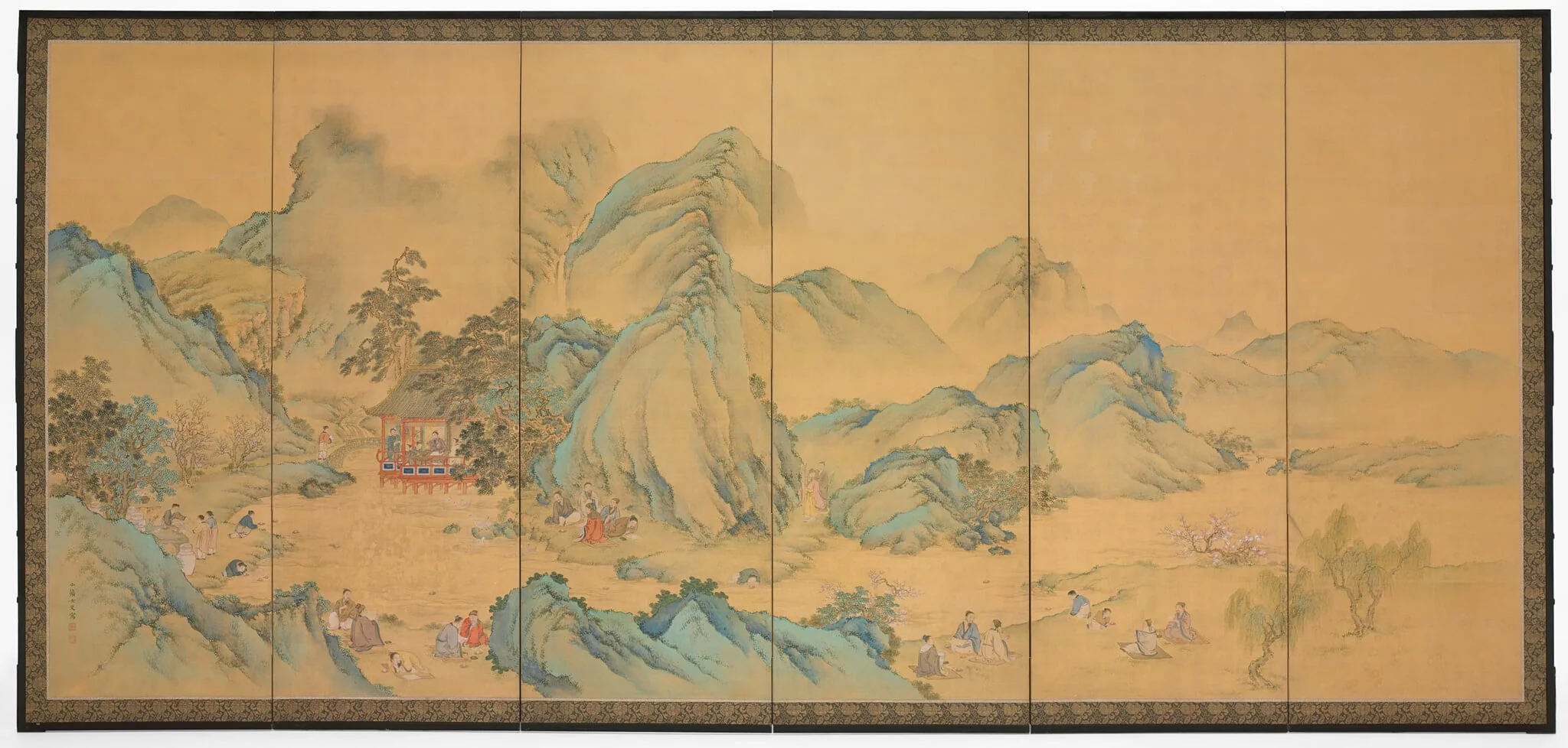 The Gathering at the Orchid Pavilion (front); Geese among Reeds (back), by Noguchi Shohin, ink, 1900