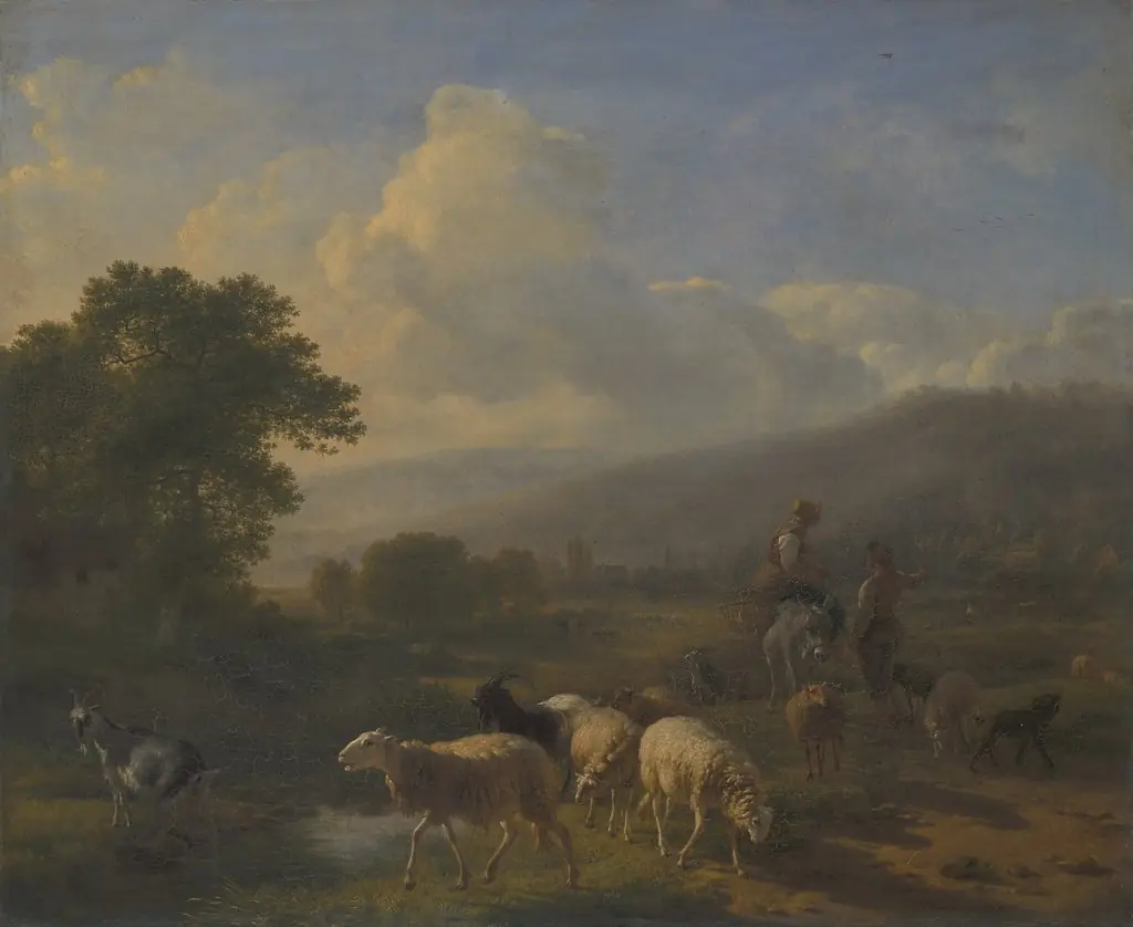 Shepherds with Sheep in a Mountainous Landscape