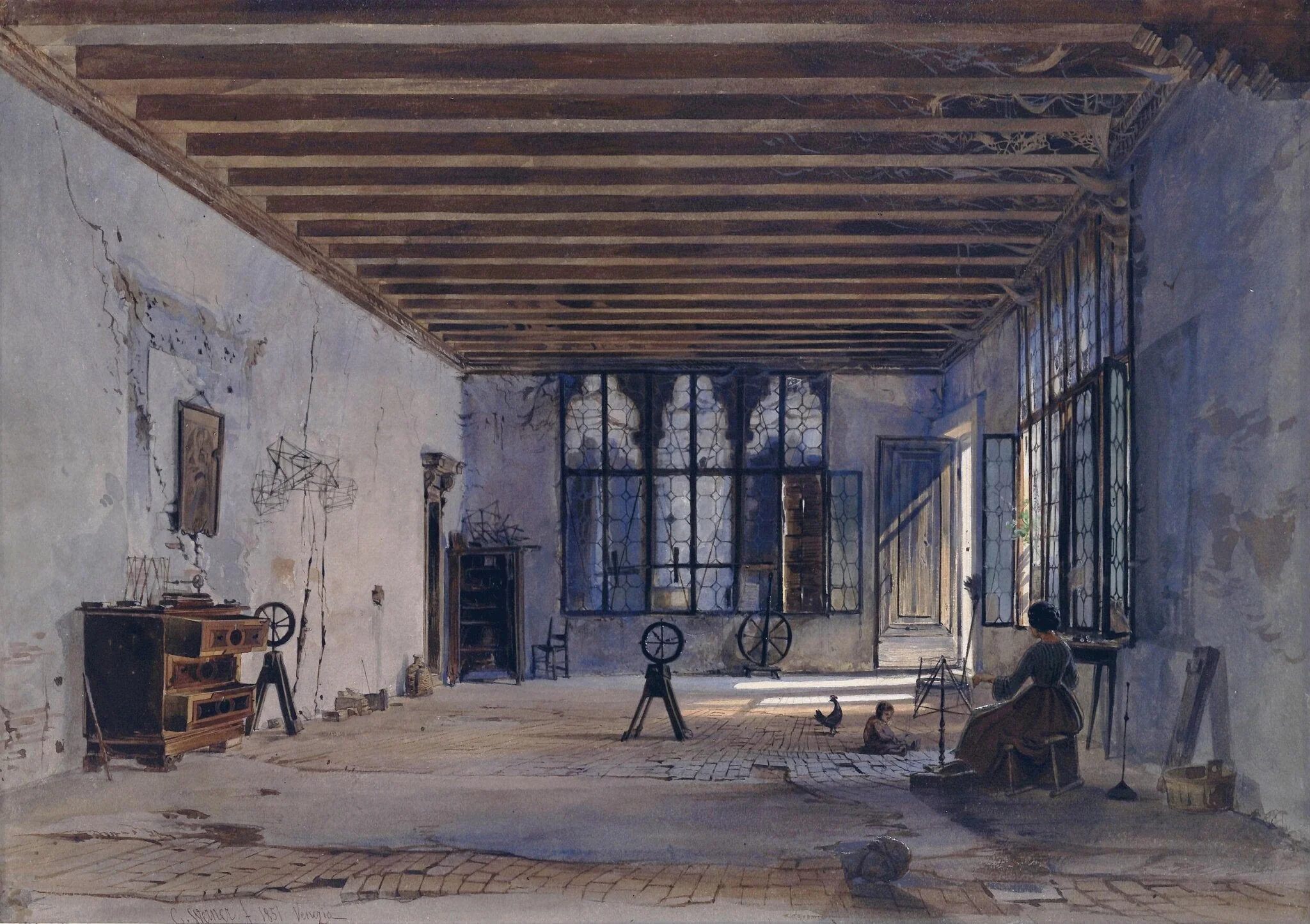 Interior of an old Ducal Palace, Venice, by Carl Friedrich Heinrich Werner, watercolor, 1851