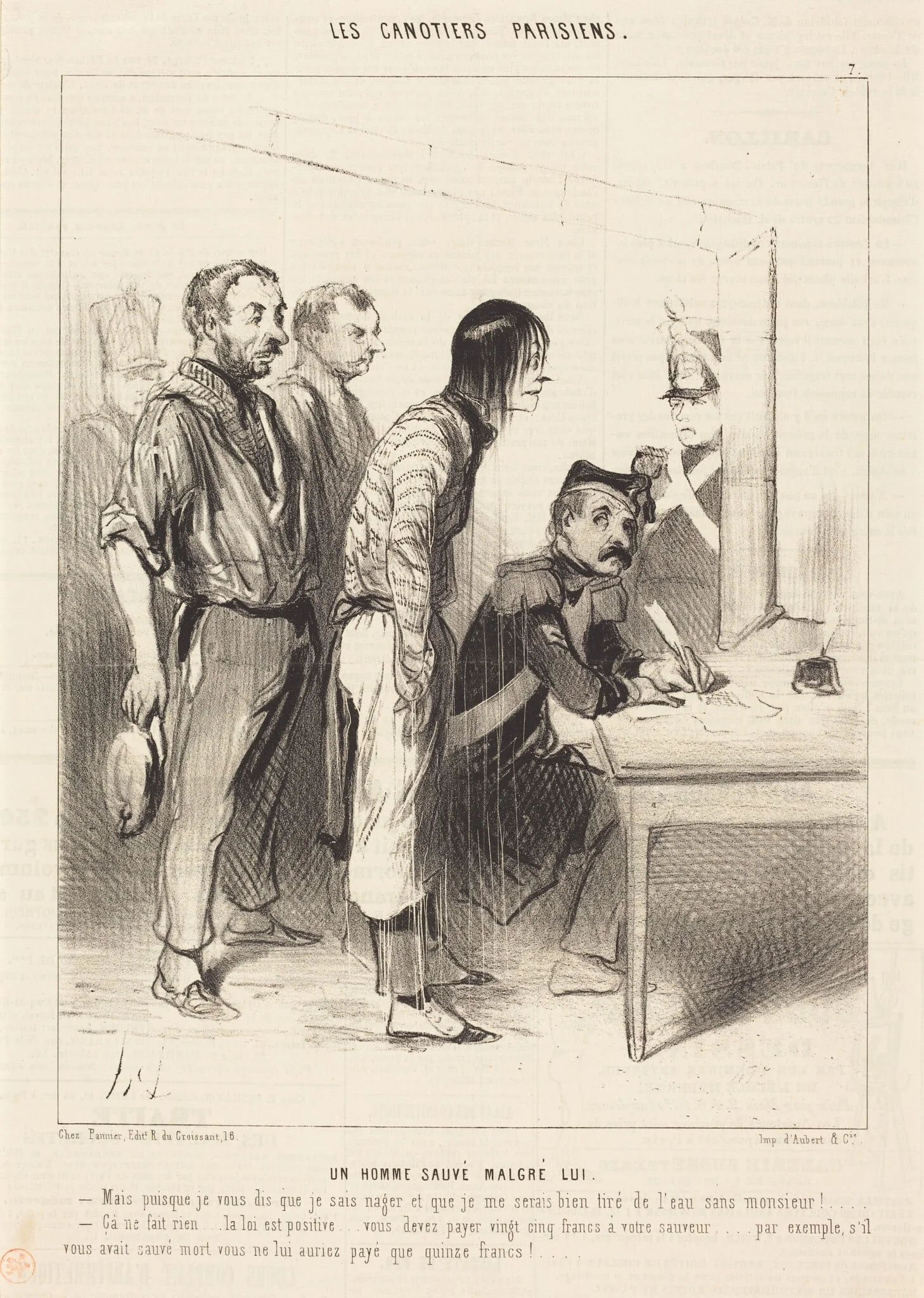 Un Homme sauvé malgré lui, by Honoré Daumier, ink, 1843