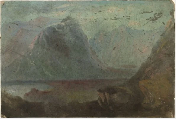 Lake below Mountains, by William Howis junior, unspecified, 1852