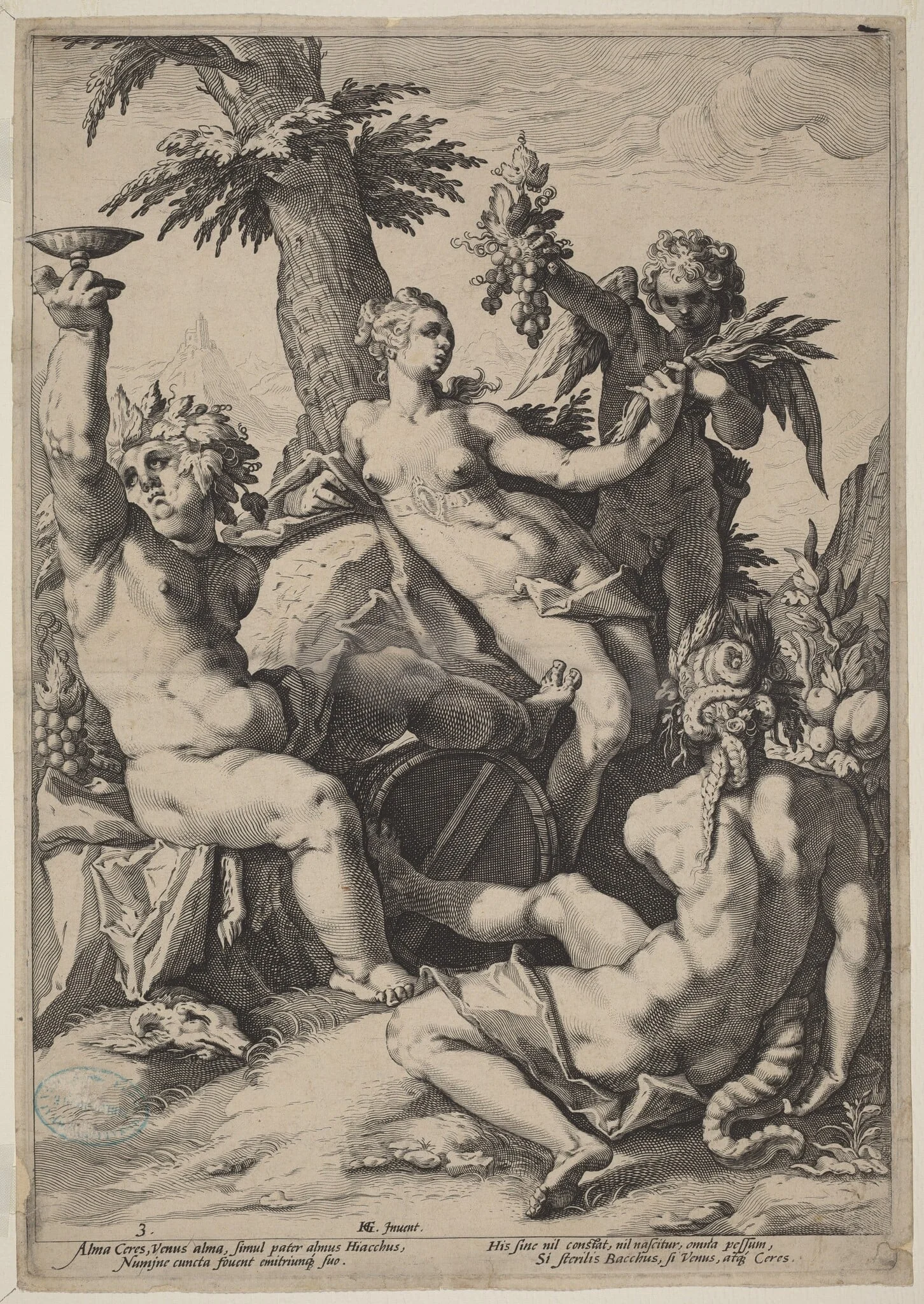Without Ceres and Bacchus, Venus Would Freeze, by Jacob Matham, ink, 1588