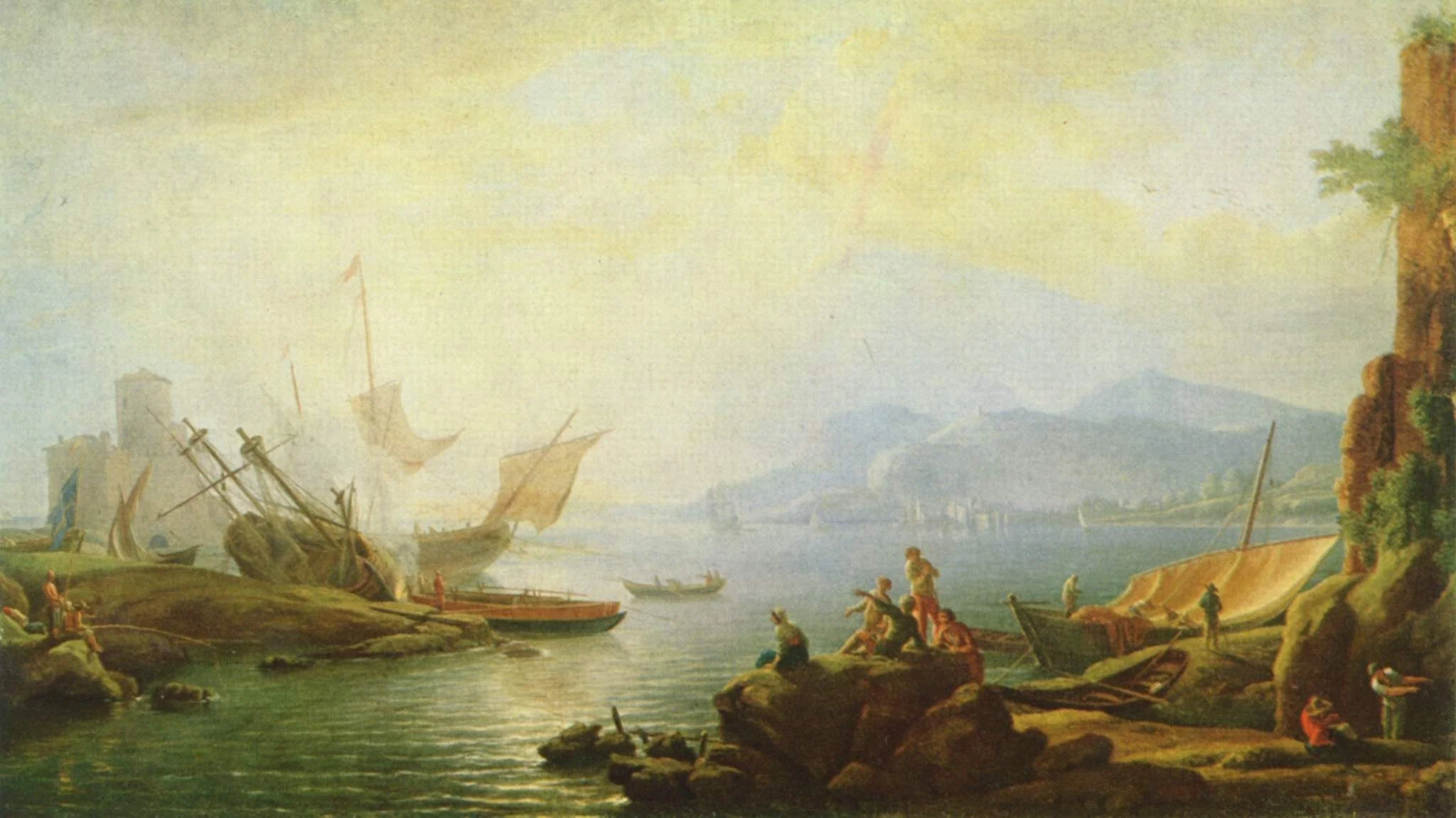 Estuary with Harbour, by Adrien Manglard, oil, 1750