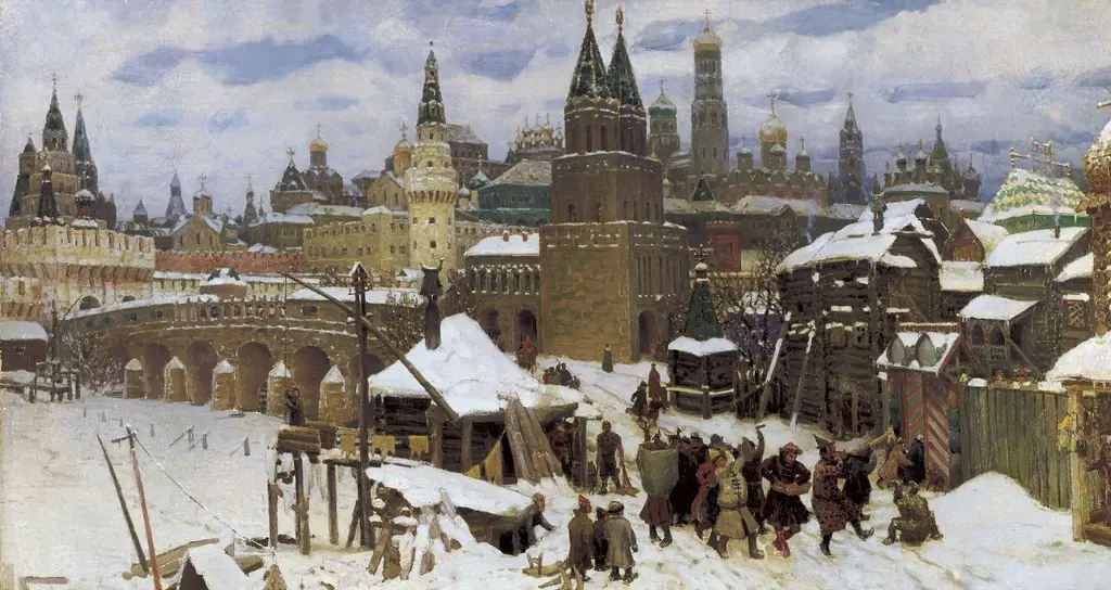Vsehsvyatsky Kamenny bridge. Moscow at the end of 17th century