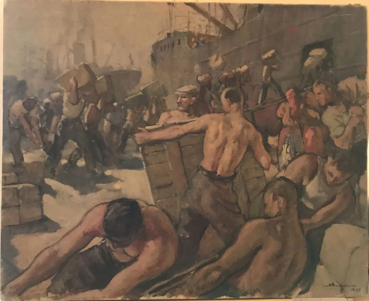 Muncitori în port, by Dimitrie Ștubei, unspecified, 1939
