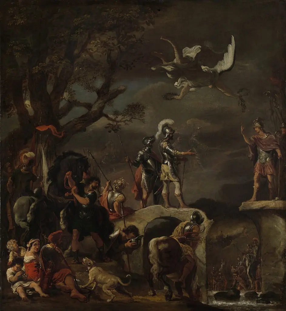The peace negotiation between Claudius Civilis and Quintus Petillius Cerealis on the demolished bridge