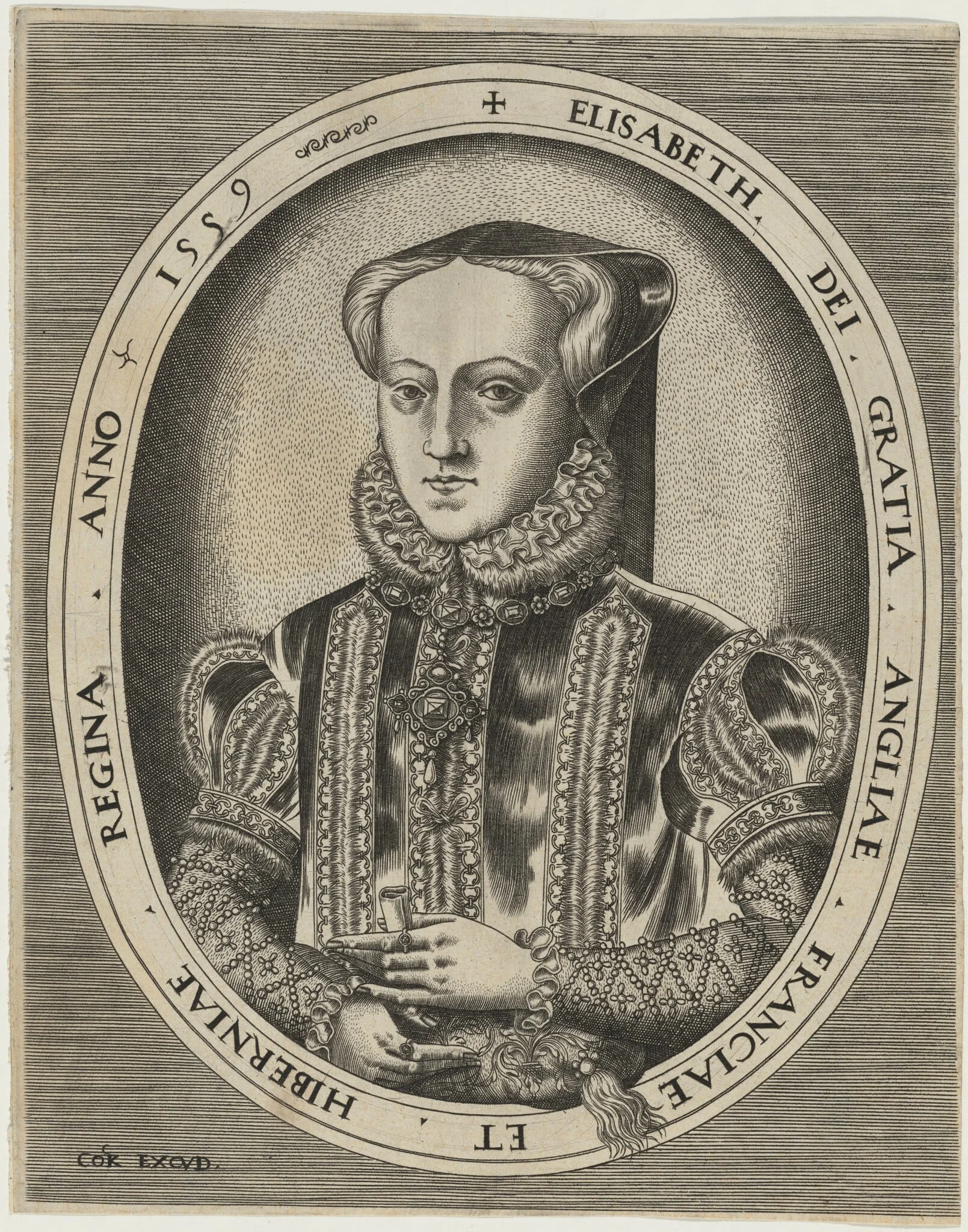 Queen Elizabeth, by Frans Huys, ink, 1542