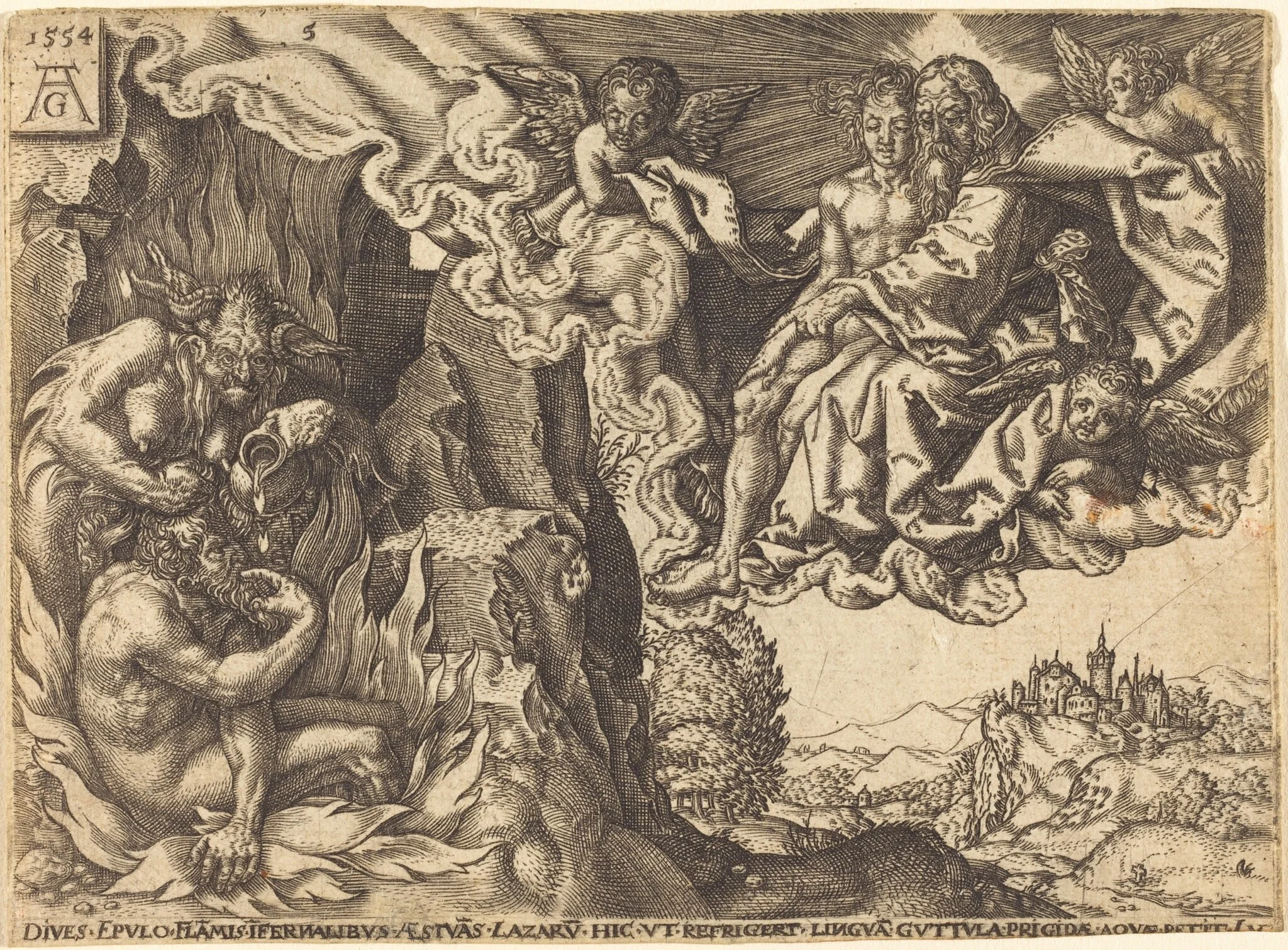 The Rich Man in Hell, by German 16th Century, ink, 1554