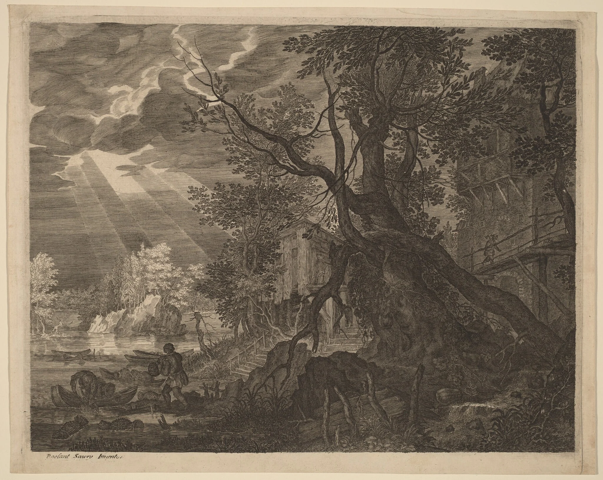 Landscape with Men Fishing by Moonlight, by Aegidius Sadeler II, ink, 1600
