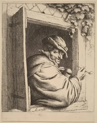 Peasant at a Window Holding a Pipe and a Jug