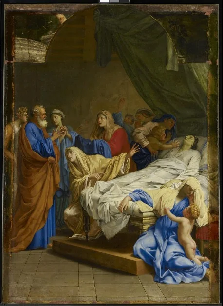 Saint Pierre ressuscite la veuve Tabitha, by Eustache Le Sueur, oil, 1643