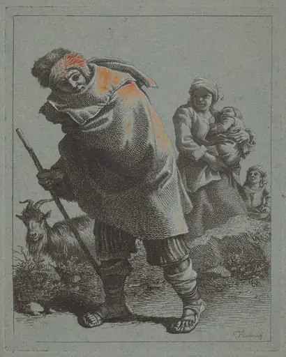 Shepherd with Walking Stick and a Peasant Woman with Child
