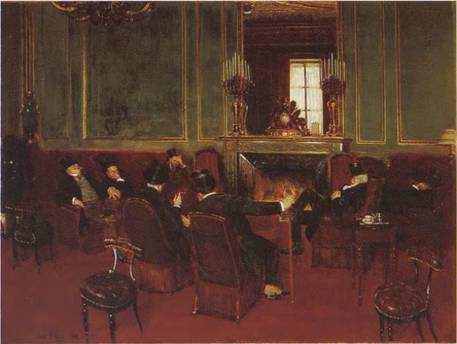 At the Club, by Jean Béraud, oil, 1904