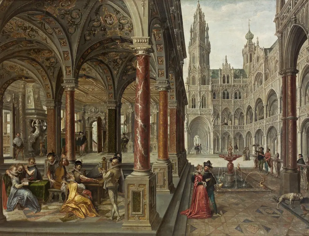 Palace architecture with musicians