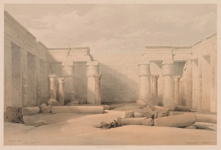 Egypt and Nubia:  Volume II - No. 18, Medinet Abou, Thebes, by Louis Haghe, 1832