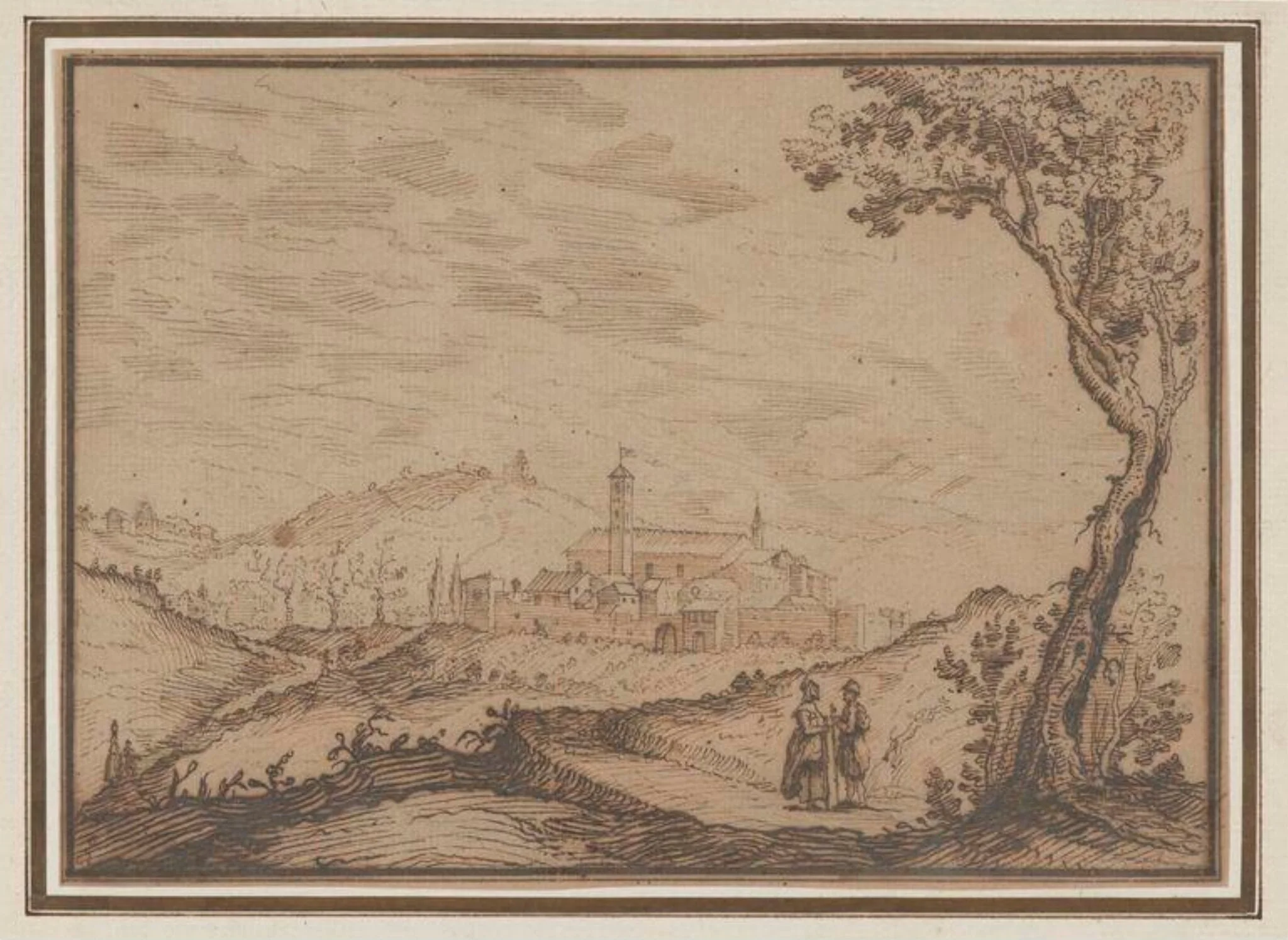 An Italianate Landscape with Travellers