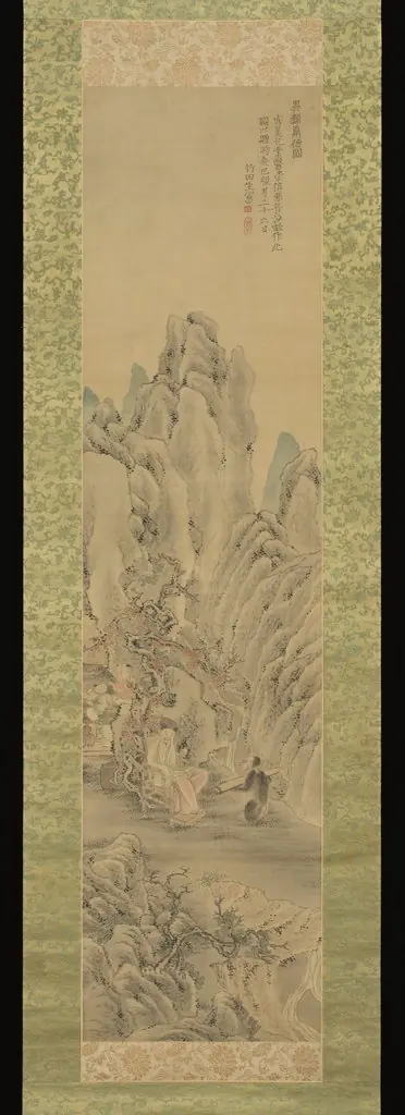 Monkey Offering a Qin to Scholar 異類酬徳図 (Irui hōtoku zu)