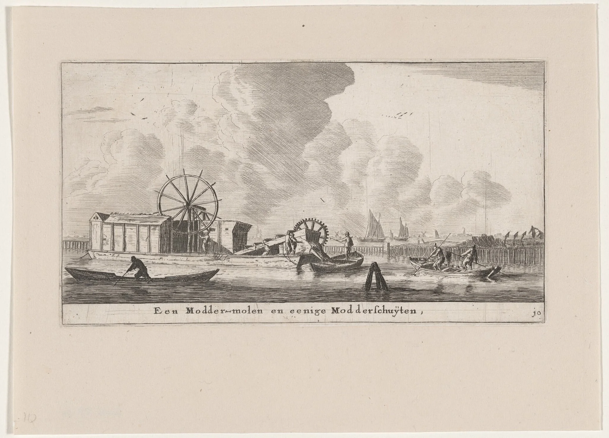 A Dredger and Mudhoppers, by Nooms, called Zeeman, Reinier, ink, 1653