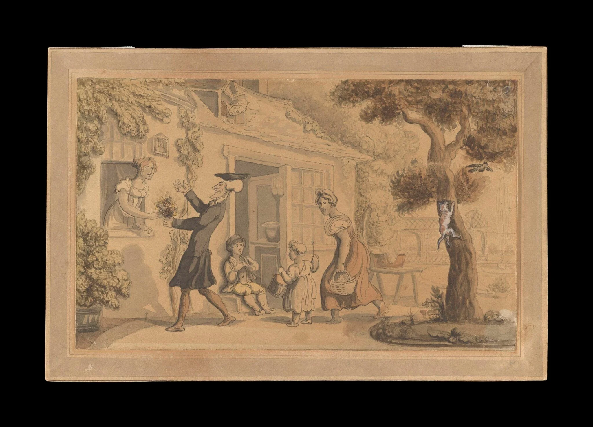 Dr Syntax Presenting a Floral Offering, by Thomas Rowlandson, watercolor, 1820