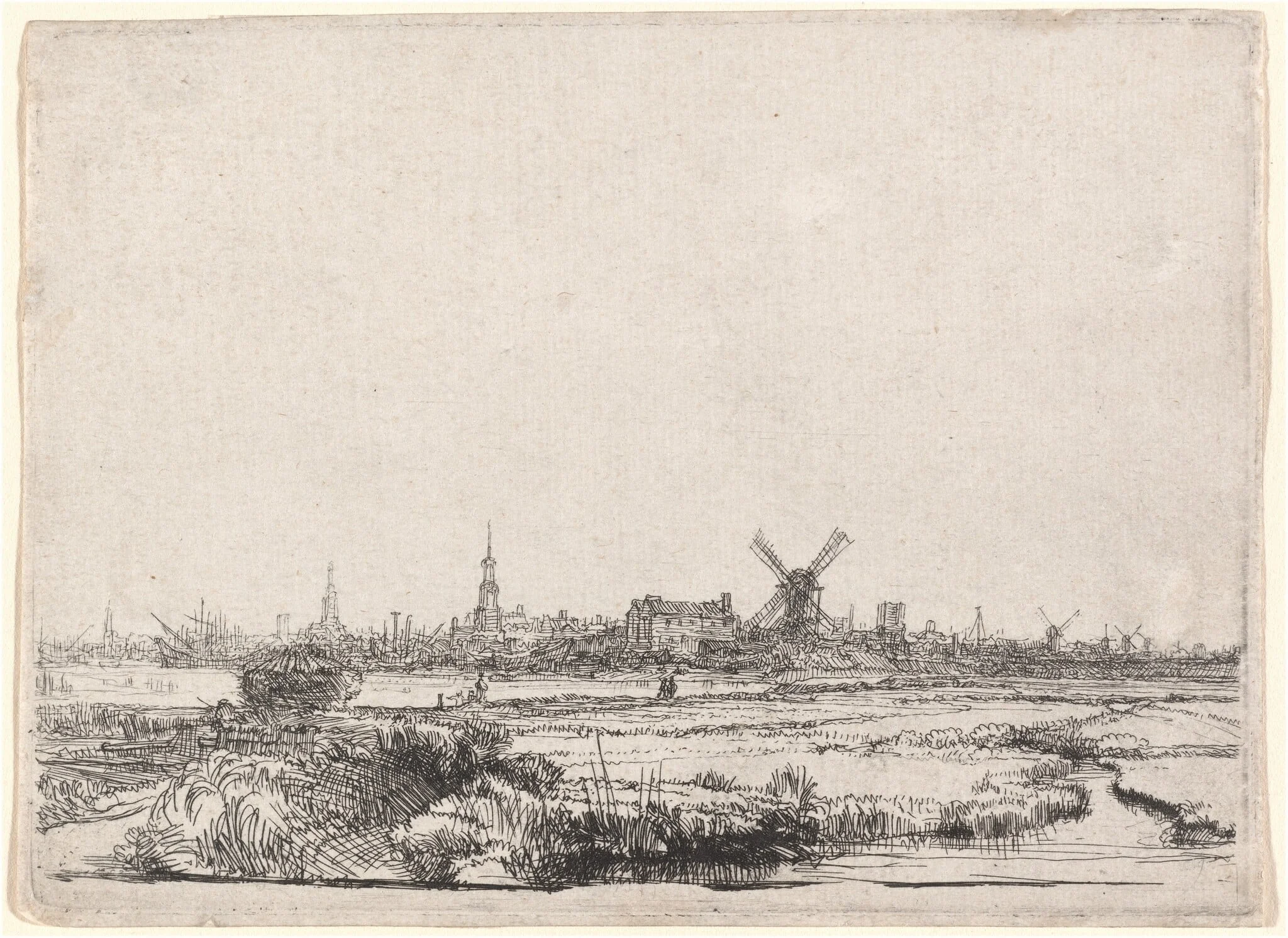 View of Amsterdam from the Northwest, by Rembrandt, ink, 1640