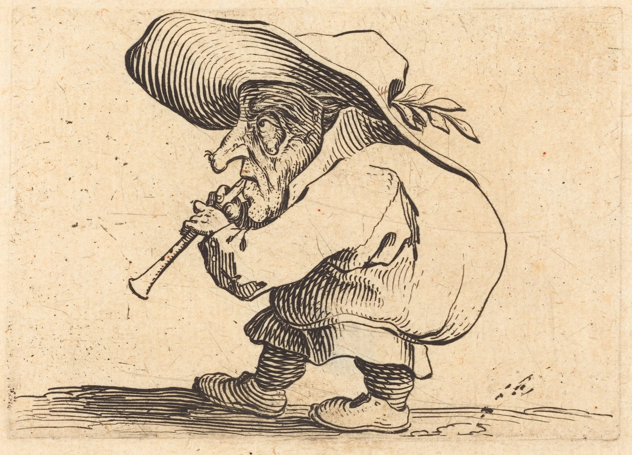 The Flageolet Player, by Jacques Callot, ink, 1622