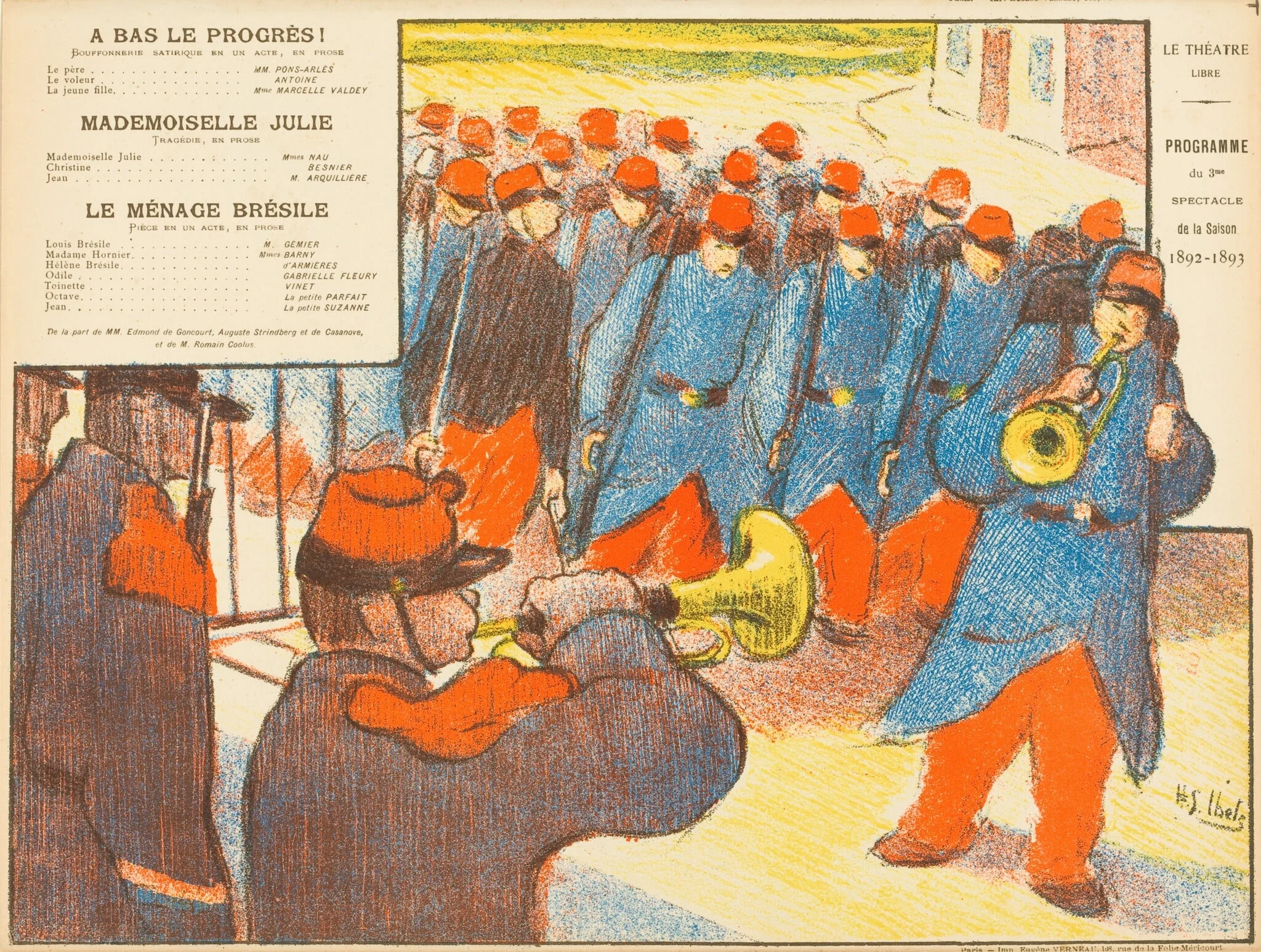 A Bas Le Progrès!; Mademoiselle Julie; Le Ménage Brésile, by Henri-Gabriel Ibels, ink, 1893