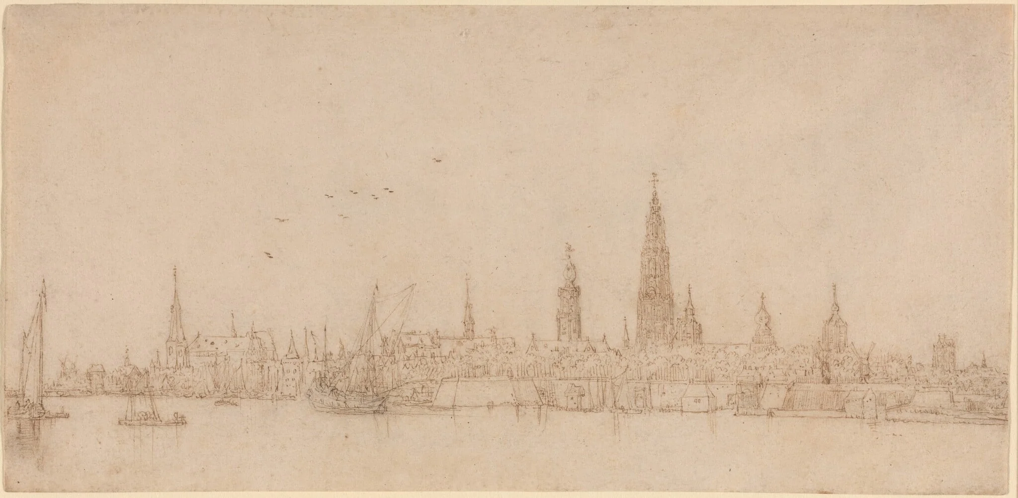 View of Antwerp, by Wenceslaus Hollar, ink, 1642