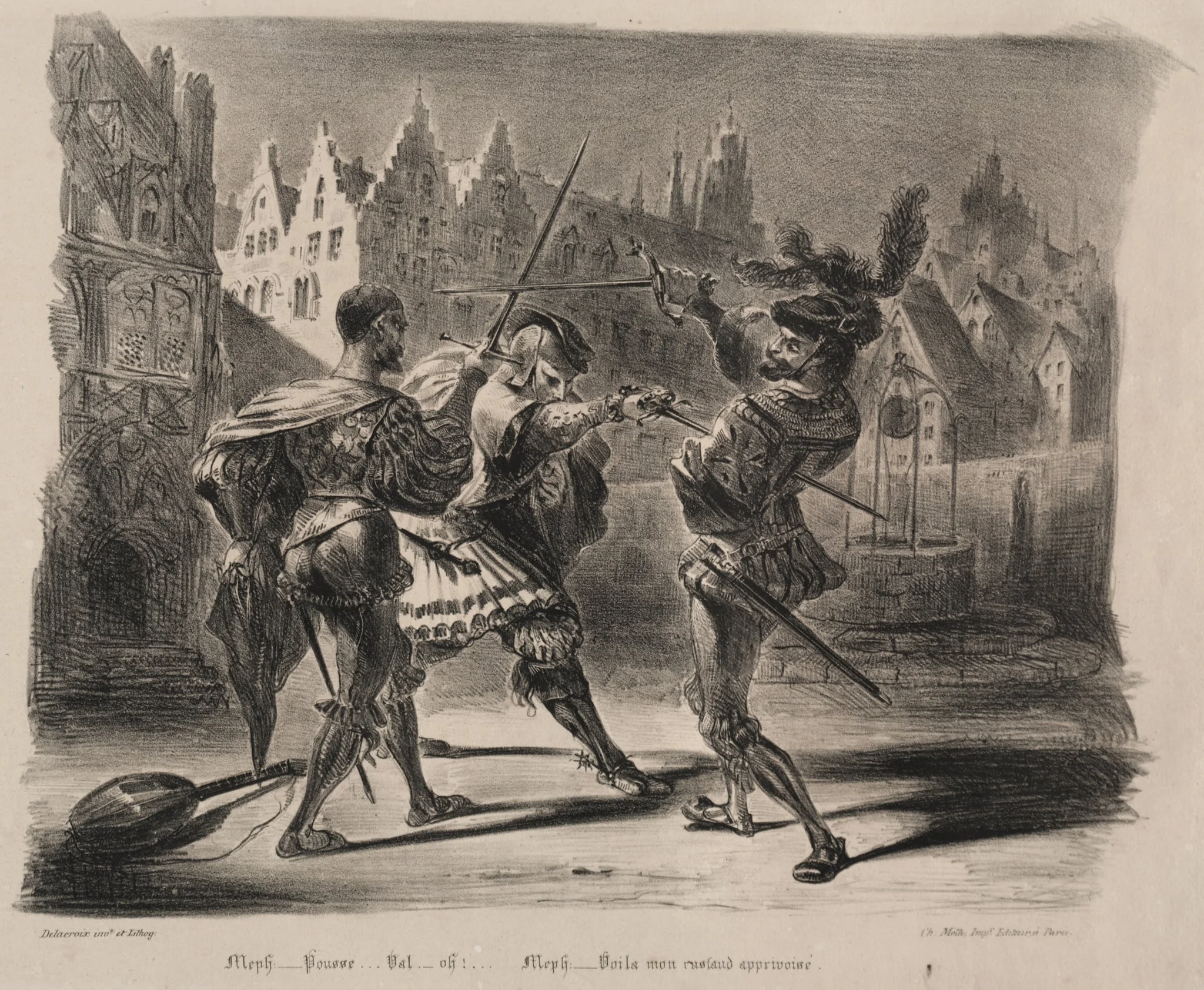 Illustrations for Faust: Duel of Faust and of Valentin, by Eugène Delacroix, 1828