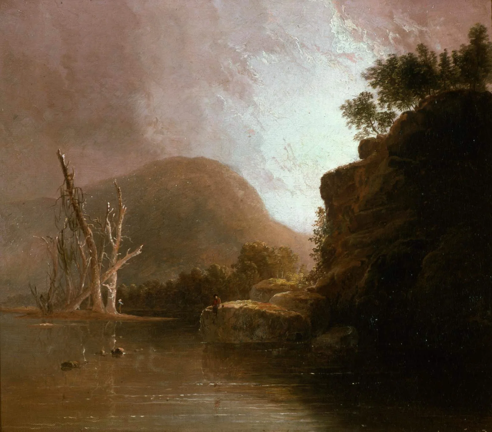Two Men Fishing in a Mountain Lake, by Thomas Doughty, oil, 1837