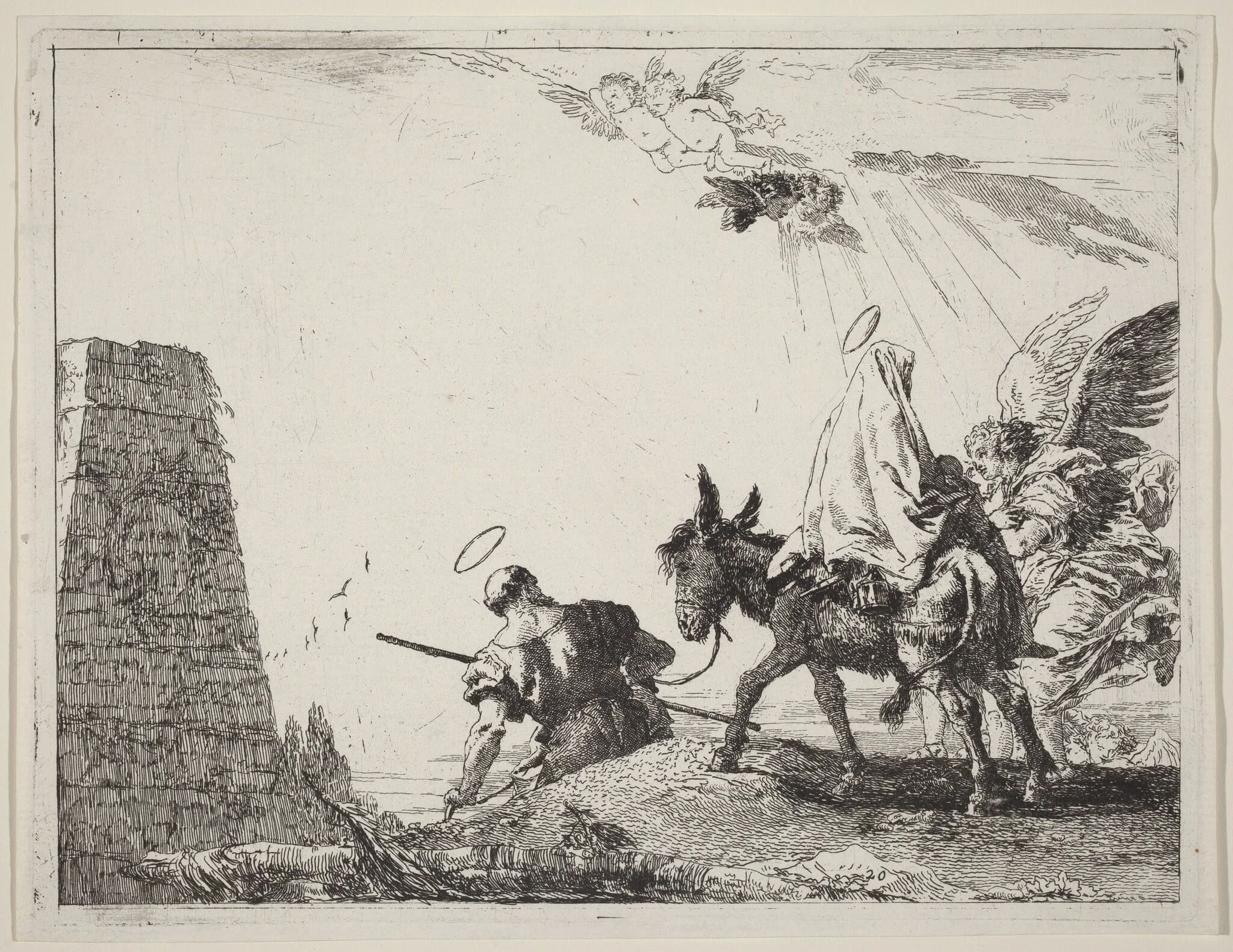 The Flight with Obelisk at the Left, by Giovanni Domenico Tiepolo, ink, 1753