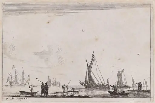 Inland Waterway with Two Galliots at the Right