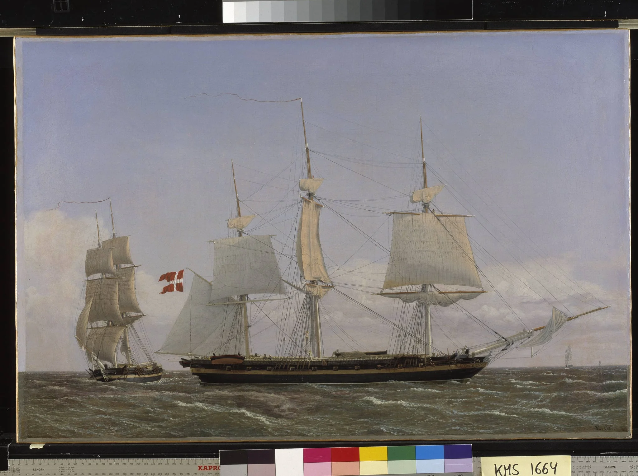 A Danish Corvette Laying to in order to Confer with a Danish Brig: The Scene Being Set in West Indian Waters, by Unknown artist, 1827