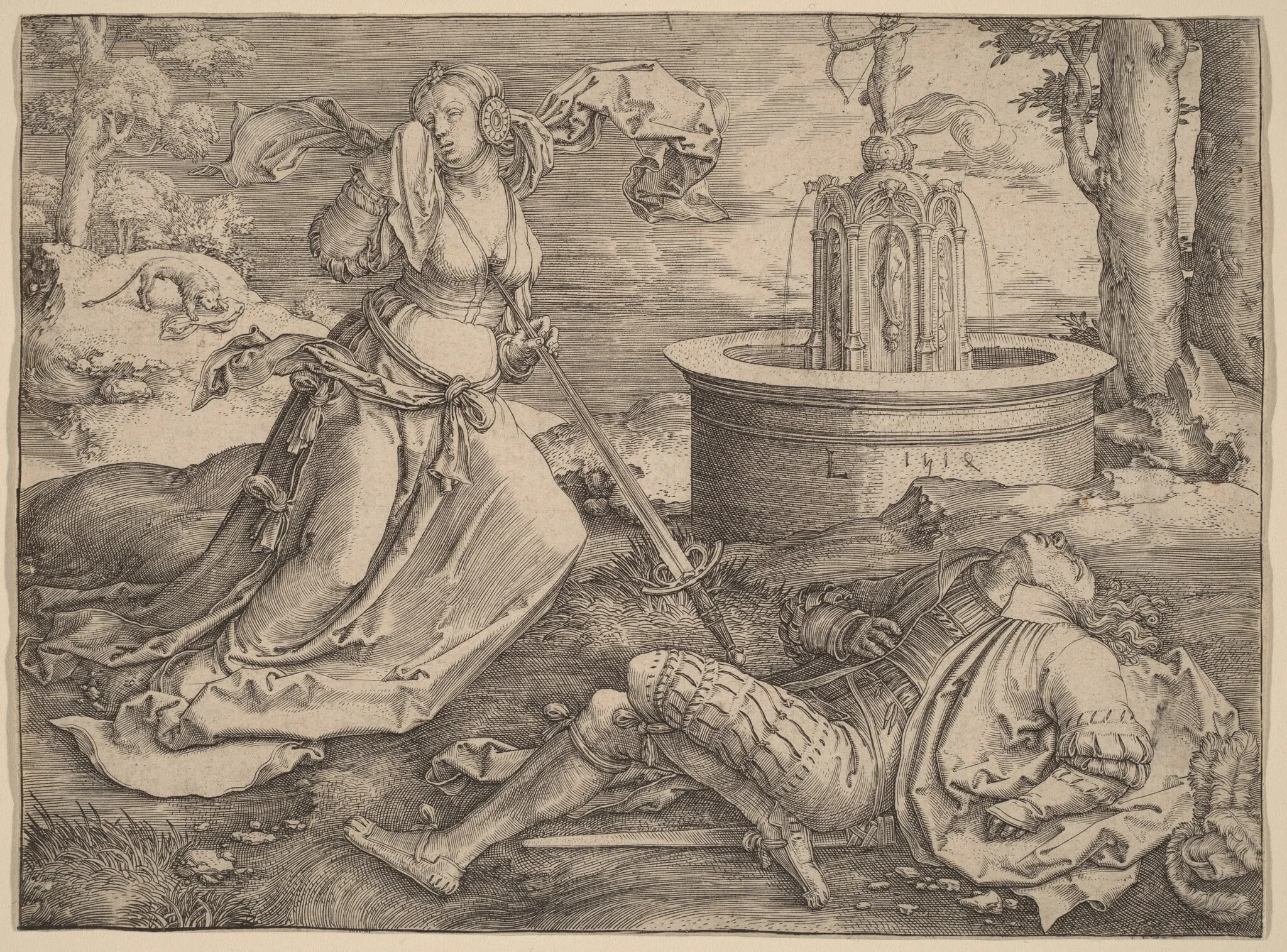 Pyramus and Thisbe, by Lucas van Leyden, ink, 1514