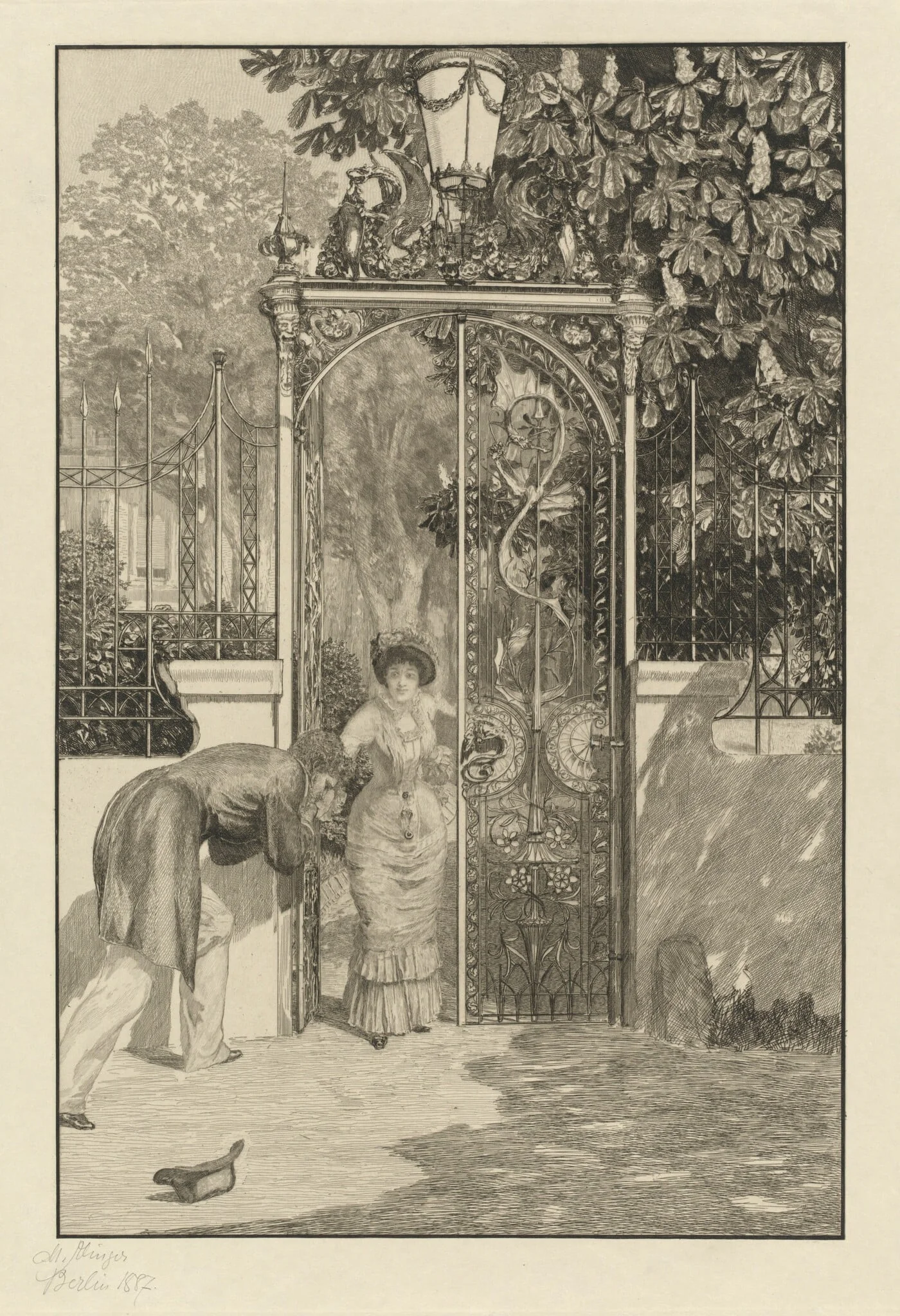 At the Gate (Am Thor), by Max Klinger, ink, 1887