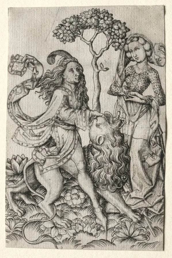 Samson Rending the Lion, by Master E.S., 1458
