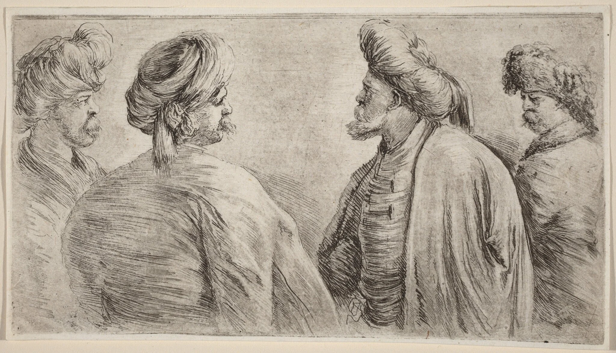 Four Turks Wearing Turbans, by Stefano Della Bella, ink, 1662
