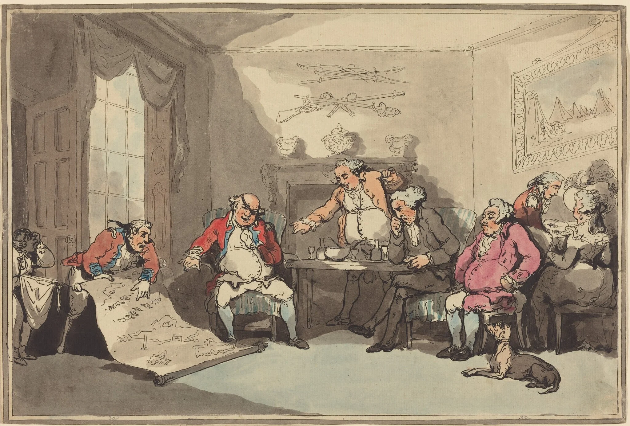 A Militia Meeting, by Thomas Rowlandson, ink, 1799