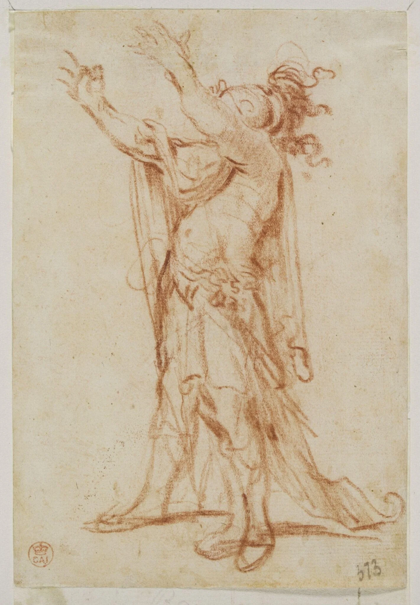 Study of a soldier in Roman dress with uplifted arms