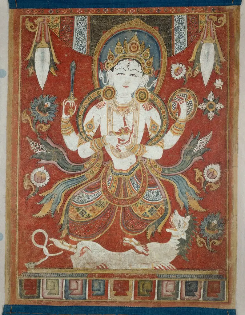 Double-Sided Painted Banner (Paubha) with God Shiva and Goddess Durga