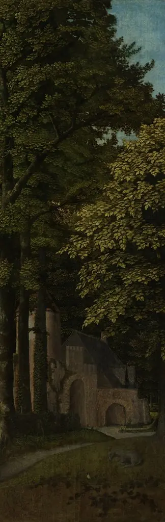 Outer left wing of a triptych with a view in a forest