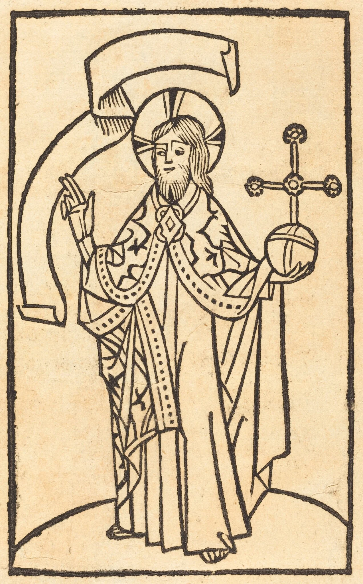 Christ as Salvator Mundi, by German 15th Century, ink, 1475