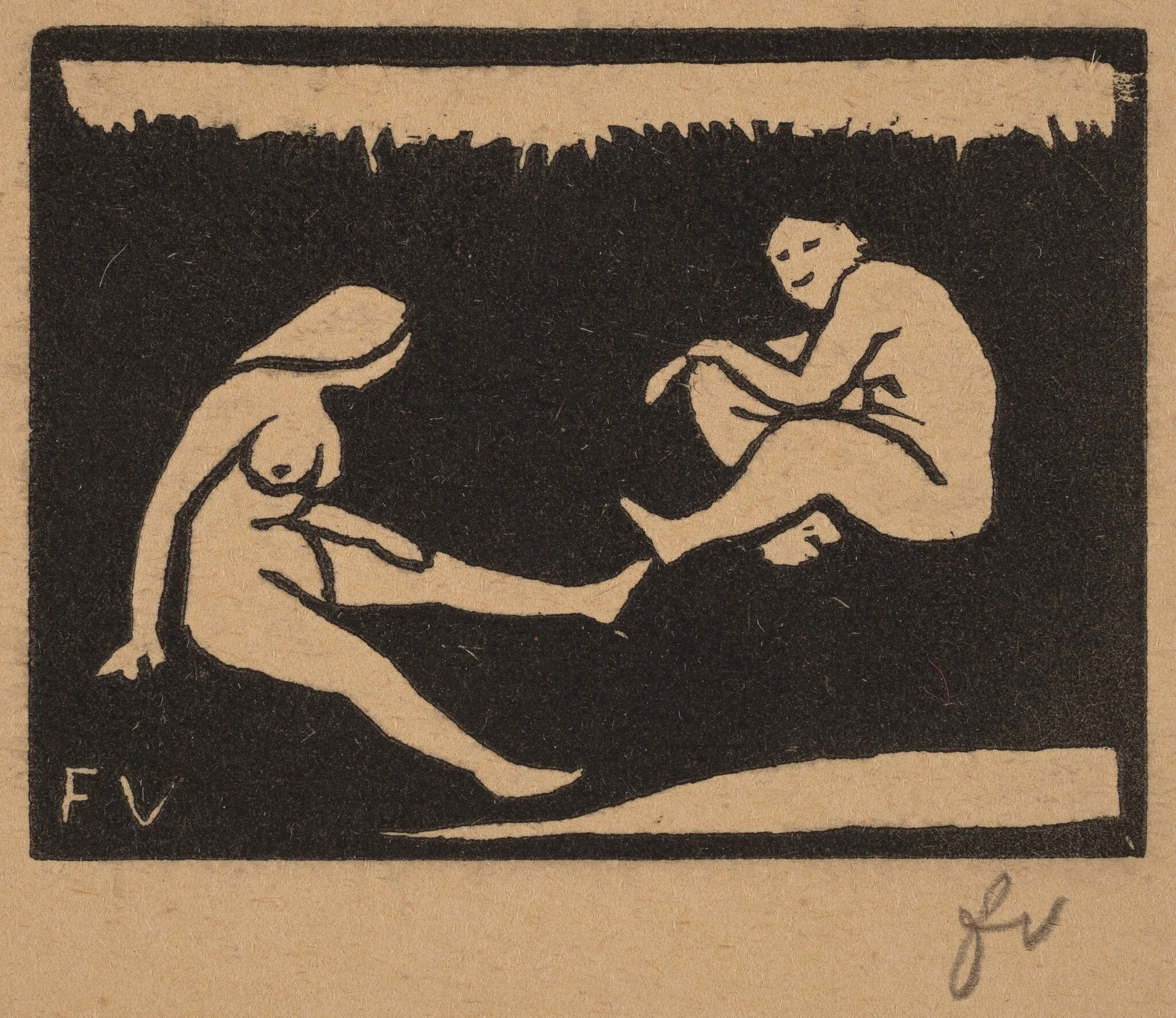 Two Seated Bathers (Deux baigneuses assises), by Félix Vallotton, ink, 1893