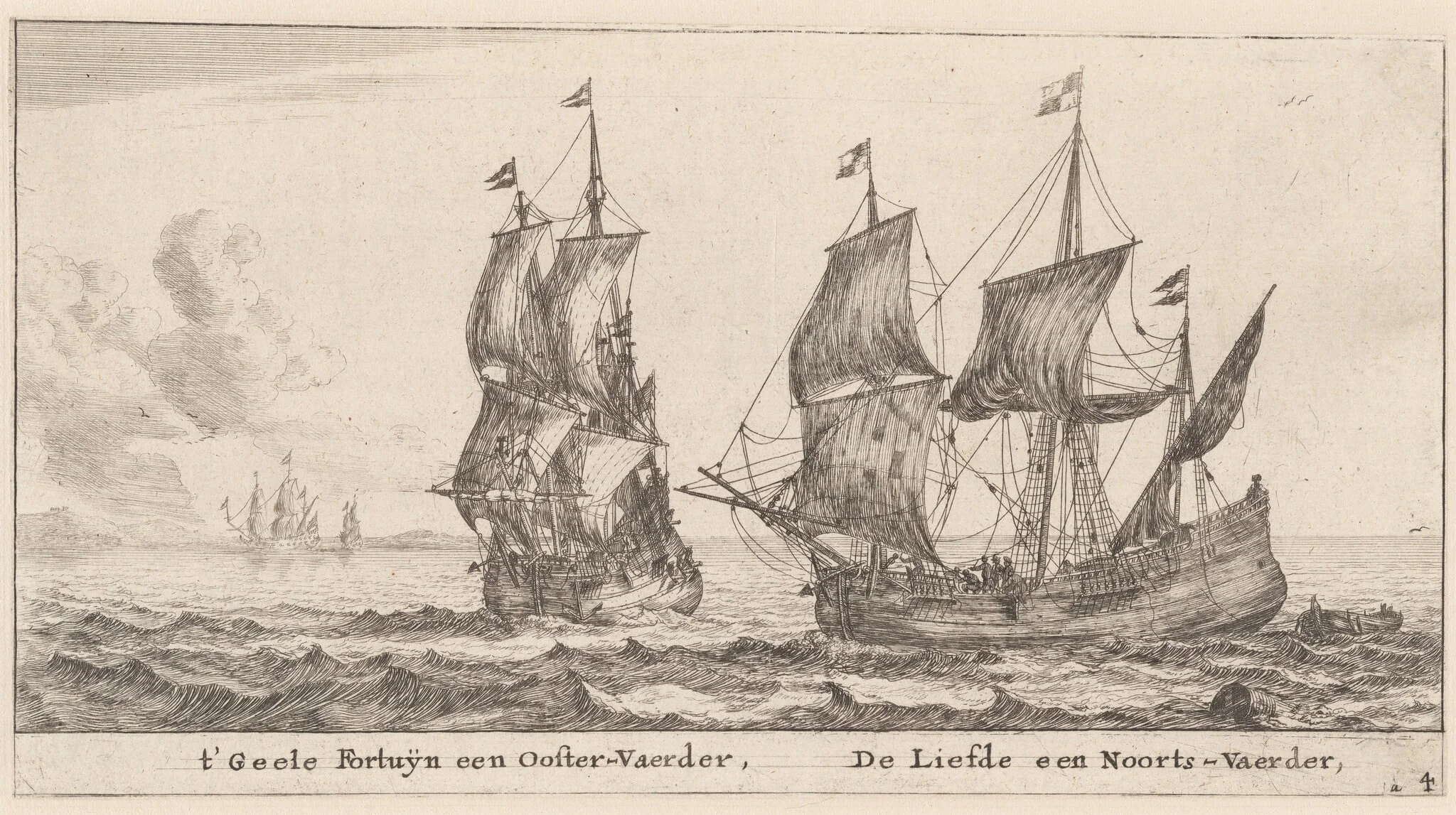 Two Merchant-Men: the "Geele Fortuÿn," Trading in the Baltic, and the "Liefde," Trading in Norway, by Nooms, called Zeeman, Reinier, ink, 1653